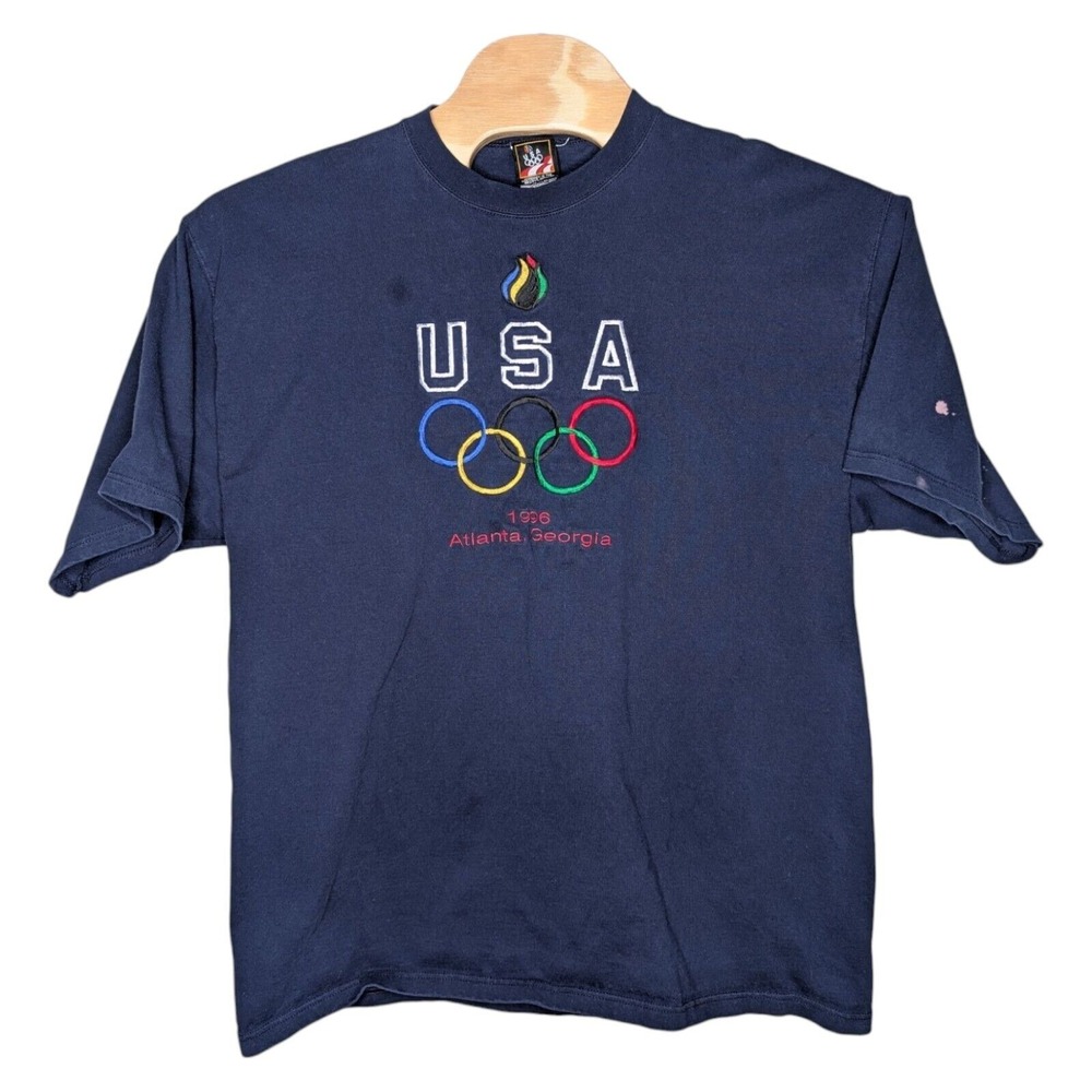 Vintage Atlanta Georgia‎ USA Olympic Rings T Shirt XL JC Penny Embroidered Logo